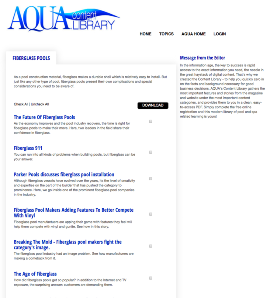 AQUA Content Library Category Page example